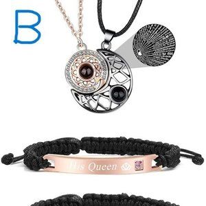 New Couples Necklaces Bracelets Set for Him and Her,His Queen Her King C…